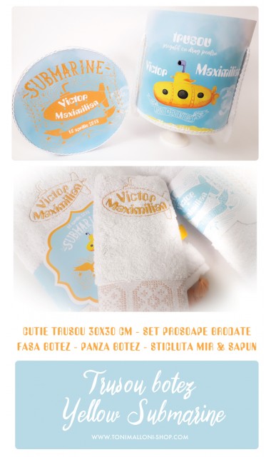 Trusou botez brodat pentru baieti cu submarinul galben, Yellow Submarine 2